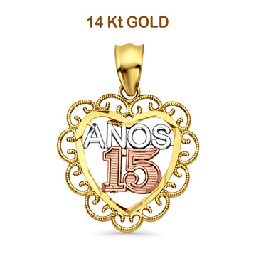 14K Tri Color Gold Anos 15 Pendant 24mmX18mm 1.3 grams